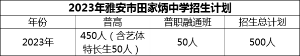 2024年雅安市雅安市田家炳中學(xué)招生計(jì)劃是多少？