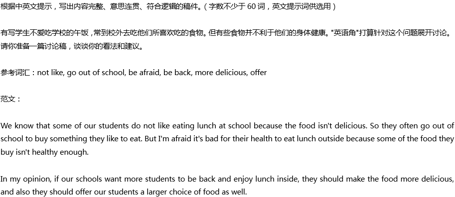 2020年中考英語(yǔ)滿(mǎn)分作文預(yù)測(cè)范文：在學(xué)校食堂吃飯